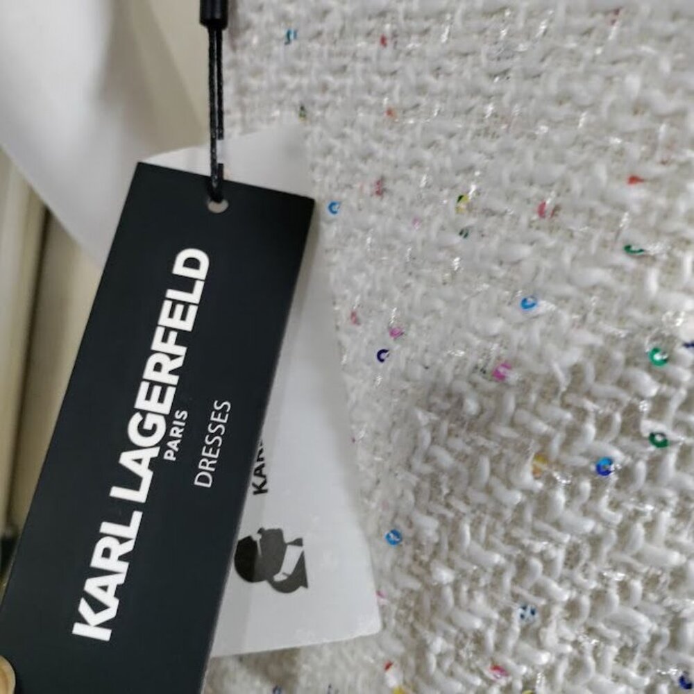 NWT Karl Lagerfield Paris Tweed Preppy Formal Shift Dress White Womens Size 10 - Picture 13 of 16
